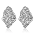Irregular silver geometric earrings with artistic lava texture and metallic finish - 1135 Steel Color