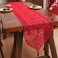 Festive red lace table runner with floral patterns and tassels for Christmas decor - 33*183 / Red
