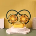 Portable dark green and yellow neck fan with devil horns design and USB charging - Little Devil / Dark Green