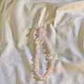 Pink beaded phone charm with transparent heart beads and a bow on white fabric - Pink Transparent Bow (3)