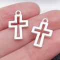 Pair of bright silver cross charms in hollow design for DIY jewelry and necklaces - Hollow 17x11mm (0.6g)