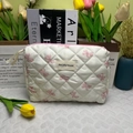 Trousse de maquillage blanche matelassée à motifs nœuds roses avec fermeture éclair - Moyen / Blanc avec nœud rose