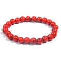 Natural red beaded bracelet with black veins and elastic cord on white background - Red Turquoise / 8mm
