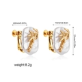 Detailed view of bamboo style golden flower earrings with dimensions and pearl accents - Bamboo