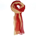 Elegant red and champagne gold chiffon scarf shown in a stylish knot drape - Red and Gold