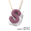 Golden necklace with purple balloon letter S pendant and specific sizing dimensions - Letter S (N01210-S)