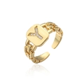 Macro view of adjustable gold-plated letter Y ring featuring micro-paved cubic zirconia - Letter Y
