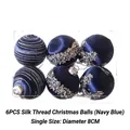 6PCS 8cm navy blue silk thread Christmas balls with silver sequins in clear box - 6-piece Silk Christmas Pom-pom (navy Blue)