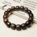 Bracelet en perles de bois d'ébène poli avec perles en forme de tambour sur livre - Style Coupe Droite / Coupe Droite 14x14mm