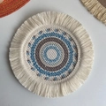 Set de table rond tissé à la main en coton avec cercles beige, bleu, brun et franges - Dessous de Verre Floral Bleu Gris 17cm Style 8 / 17cm
