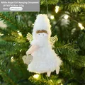 Colgante de ángel blanco de peluche con alas doradas y corazón para árbol de Navidad - Blanco