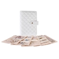 Detail van witte gewatteerde PU-leren sieraden organizer met transparante ritsvakken - Standaardtype / Wit