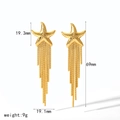 Boucles d'oreilles étoile de mer dorées élégantes avec longues franges, longueur 69 mm - Style Frange Étoile de Mer (TE6977) / Or 18 carats / Or