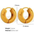 Orecchini a cerchio bombati in acciaio inossidabile dorato lucido, diametro 15mm - Stile Liscio Largo a Parete Spessa (EH401) / Oro