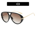 Classic pilot sunglasses with thick black frame, gold temples, and brown gradient lenses - Bright Black Gradient Tea