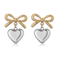 Pendientes de acero con lazo dorado y colgante de corazón plateado acabado brillante - Bicolor (Oro y Plata)