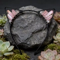 Detail of cat ear headband with pink crystals and beads on natural rock background - AB Pink Cat Ears