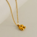 Polished golden stainless steel bubble letter R pendant on a delicate O-link chain necklace - Letter R