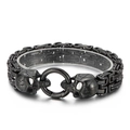 Bracciale bizantino nero in acciaio inossidabile con due teschi e chiusura ad anello - Nero (KB161107-KFC)