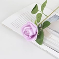 Single lavender velvet artificial rose branch with realistic petals and green leaves - Small Velvet Light Purple
