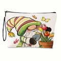 Borsa per trucco con gnomo tulipano bianco con stampa digitale e cinturino nero - Gnomo Fiore in Vaso (Con Cinturino)