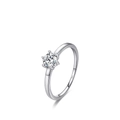 Klassischer S925 Sterling Silber Ring mit sechs Krappen und funkelndem Zirkonia - US-Größe 5 / Silber