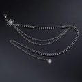 Close-up of silver multi-layer metal waist chain with sun-shaped pendant details - Silver Single Sun Multi-layer