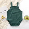 Dark green ribbed cotton baby bodysuit with decorative pocket and snap closure - Dark Green