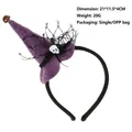 Purple Halloween witch hat headband with black lace net and skull pendant decoration - Purple