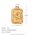 Rectangle butterfly relief pendant in 18K gold plated stainless steel for jewelry making - Fossil Butterfly Relief Pendant