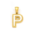 Letter P pendant necklace in gold finish with white inlay and milgrain details - Letter P (Single Pendant)