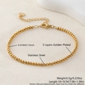 Golden 3mm stainless steel beaded stretch bracelet with delicate heart charm and chain - 3mm/Heart Pendant Adjustable / Gold