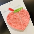 Embroidered peach hair clip for girls with green leaf detail on fashion jewelry card - Pink Peach