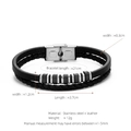 Men's multilayer black braided leather bracelet with stainless steel magnetic clasp - Black Double Layer (W-11-2)