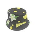Dark grey reversible bucket hat with summer lemon and white flower print pattern - M (56-58cm) / Dark Grey Lemon