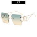 Rimless square sunglasses with blue-yellow gradient lenses and gold heart-shaped metal temples - C7-Green Yellow Gradient