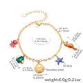 Detailansicht des Meeres-Themenarmbands mit bunten Anhängern und Größenangaben aus Stahl - Gold Emaille Ozean Serie Armband (E148) / 16+5cm