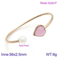 Rose gold heart stone and shell pearl open bangle bracelet for women in 56mm size - Rose Gold Pink Heart Shell Pearl Style (KB123118-K)