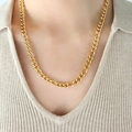 Classic gold Figaro chain necklace shown on a model for a chic layered jewelry look - Gold Long Thick Chain 50cm