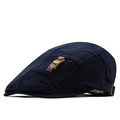 Berretto classico blu scuro in cotone con cinturino in pelle marrone e fibbia in oro - Regolabile / Blu navy