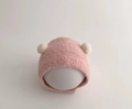 Pink plush baby earflap hat with dual white pom-poms for winter warmth and comfort - Cap circumference 40-48cm, suitable for 3-18 months / Small Ball Pink