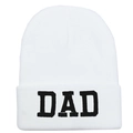 White knitted beanie with black DAD embroidery, warm winter headwear for men - DAD / White
