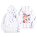 White fleece hoodie for men and women with colorful floral prints and drawstring hood - 3 / S