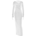 Elegante vestido largo blanco con hombros descubiertos y detalles fruncidos de corte ajustado - S / Blanco