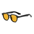 Klassische runde Sonnenbrille mit schwarzem Rahmen, gelben Gläsern und Metallnieten - Sonnenbrille / Glänzend schwarzer Rahmen mit orangefarbenen Gläsern