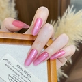 Pink cat eye handmade press-on nails in long almond shape with glossy shimmering finish - By2372 Purple Jade Agate / Glue Type