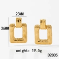 Detail view of geometric gold earrings with dimensions 36mm by 23mm and textured finish - Gold (D2805)