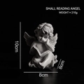 Retro white resin angel sculpture reading a book, 10cm height vintage desktop figurine - Reading Angel Figurine - Small