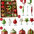 Set di ornamenti natalizi con palline e stelle rosse, verdi e bianche per decorazione - Confezione Regalo Peperoncino (Rosso/Verde)