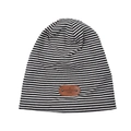Berretto a righe in maglia con toppa in pelle marrone e rivetti per il calore invernale - Taglia unica / Righe Bianche e Nere Bambini